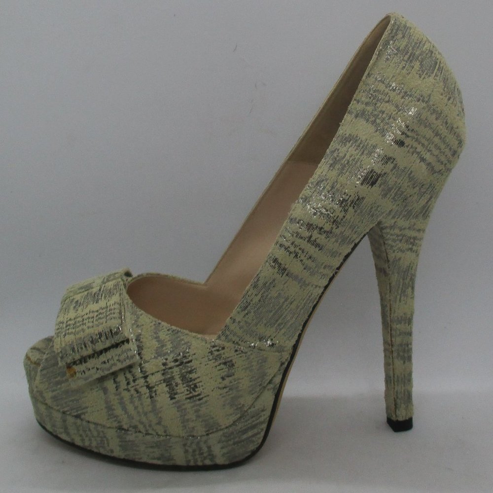 FENDI Peep Toe Stiletto Heel Pumps Snakeskin Pattern Size EU 39.5 US 8.5 Measure